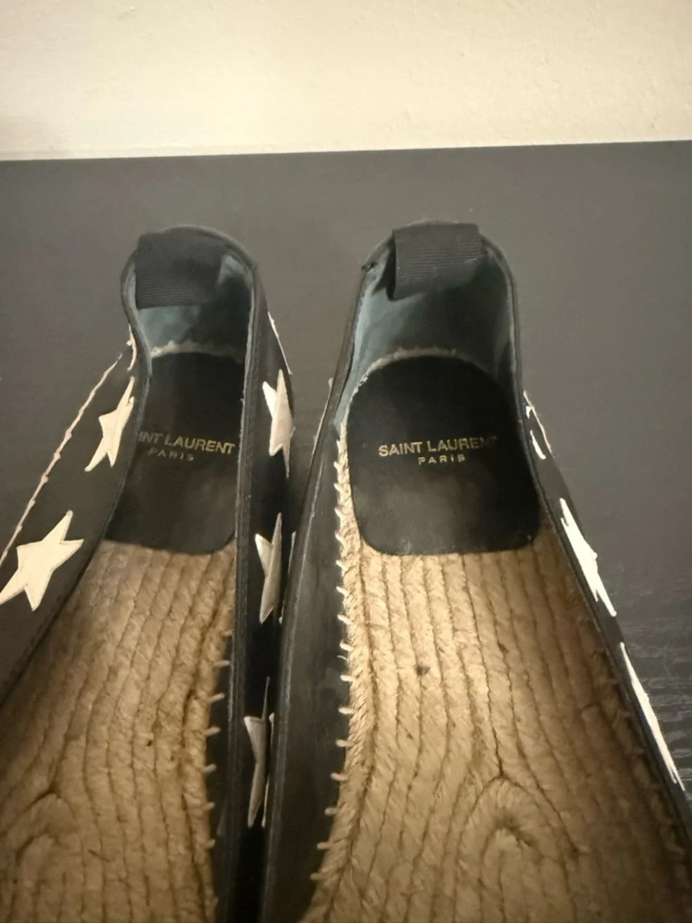 Saint Laurent Size 38.5 Black Leather White Star Espadrilles Loafers